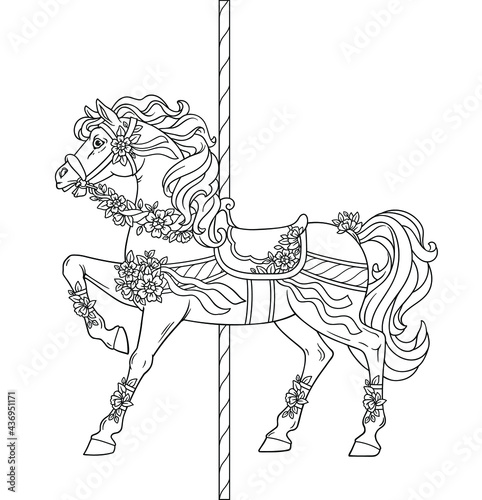 Carousel Horse, Merry go round horse, French carousel, Retro carousel, Parks, Funfair carnival. Vector illustration of carousel horse on carnival ride