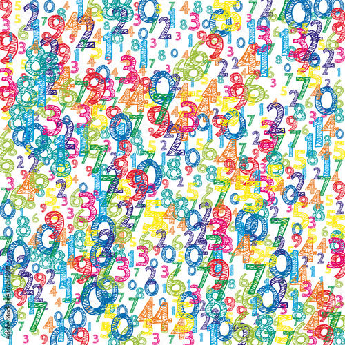 Falling colorful orderly numbers. Math study concept with flying digits. Admirable back to school mathematics banner on white background. Falling numbers vector illustration.