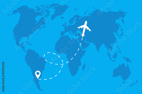 World map icon. Blue map plane. Summer illustration. Travel icon. Vector illustration. EPS 10.