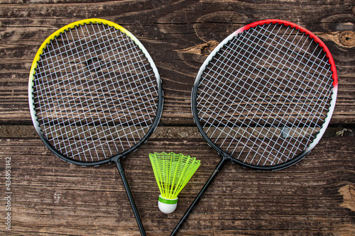 Two Badminton Rackets and Shuttlecock