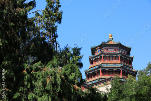 The architectural landscape of foxiangge is in the summer palace  Beijing
