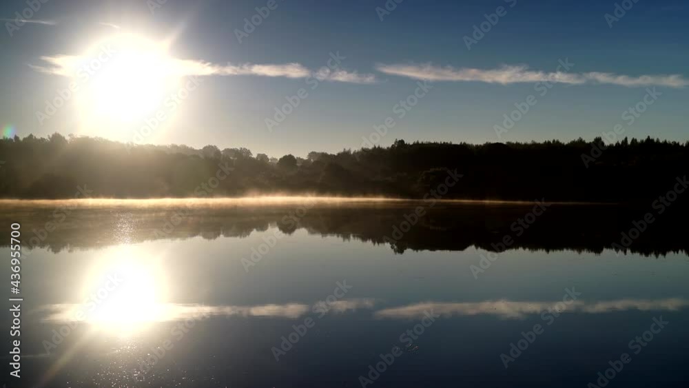 Timelapse. Foggy morning landscape. Fog over autumn lake water. Povoa e Meadas Dam in Castelo de Vide, Alentejo Portugal. Timelapse. Foggy morning landscape. Fog over autumn lake water. Povoa e Meadas Dam in Castelo de Vide, Alentejo Portugal.