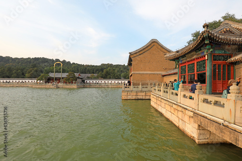 Waterfront corridor architectural landscape in the summer palace, Beijing, China