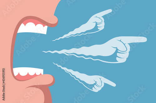 Angry person is screaming, instructing, making reprimand and blaming