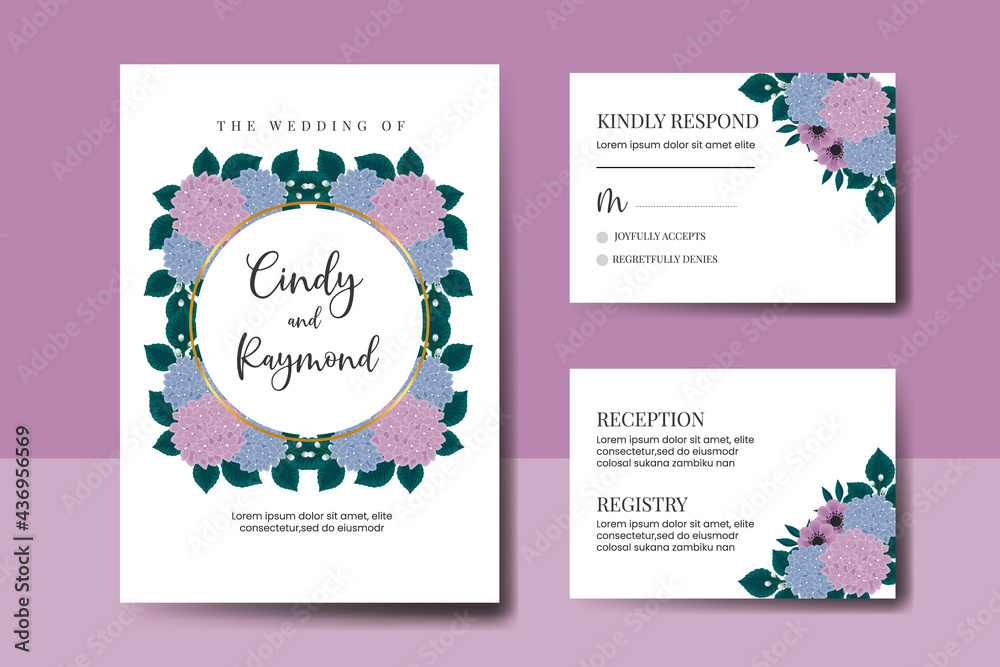 Modern Wedding invitation frame set, floral watercolor Digital hand drawn Beautiful Flower design Invitation Card Template
