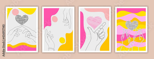 a set of love poster with an illustration of a pair of lovers hands forming a love bond, with sweet couple quotes.