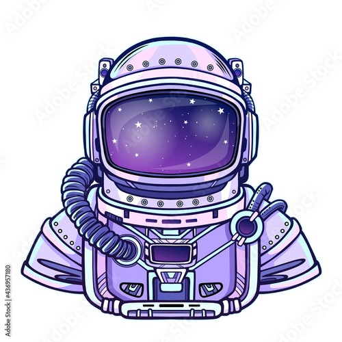 Animation Astronaut in a space suit.  Vector illustration isolated on a white background. Print, poster, t-shirt, card.