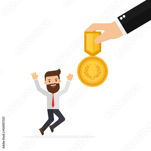 Hand boss giving a reward for employees