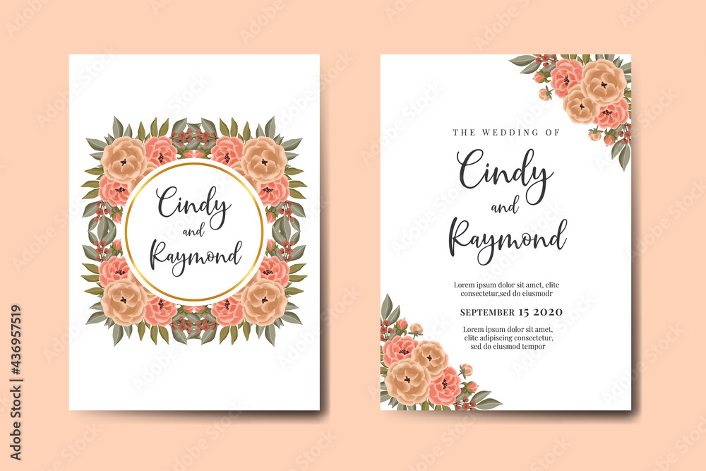 Wedding invitation frame set, floral watercolor Digital hand drawn Peony Flower design Invitation Card Template