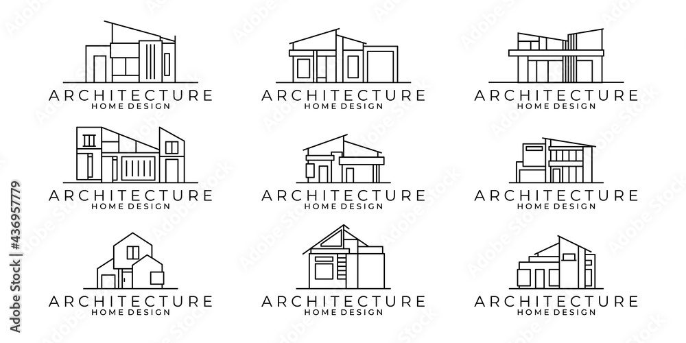 set of house line icon. Building architecture vector illustration design