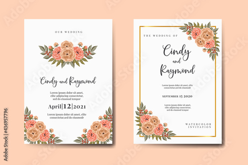 Wedding invitation frame set  floral watercolor Digital hand drawn Peony Flower design Invitation Card Template