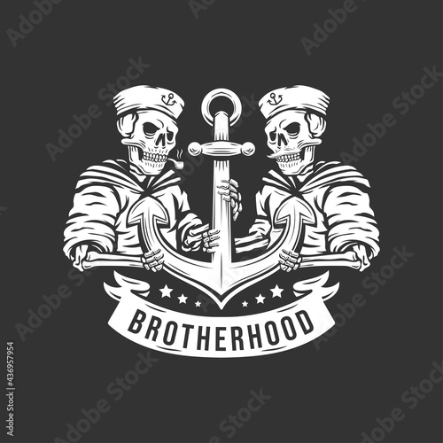 brotherhood vintage sailor skull with anchor illustration
