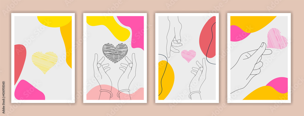 a set of love poster with an illustration of a pair of lovers hands forming a love bond, with sweet couple quotes.