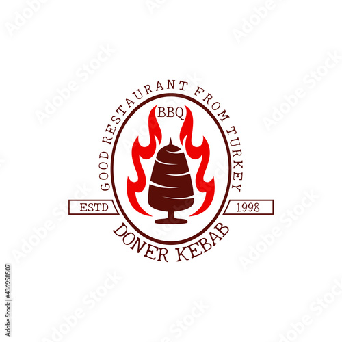 Doner Kebab logo, vector creative labels for turkish and arabian fast food restaurant