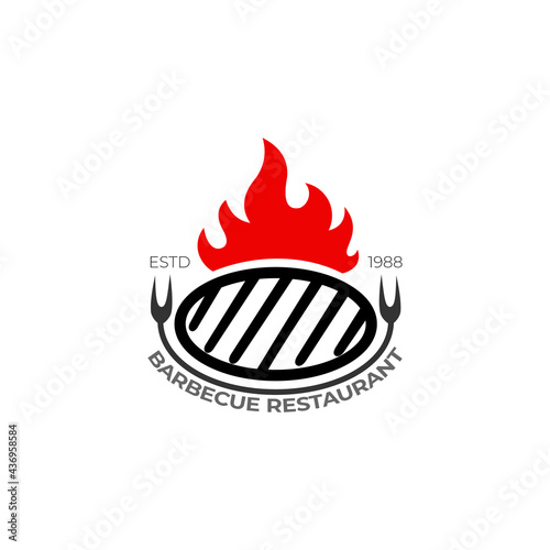 BBQ logo and grill design vintage, premium logo template