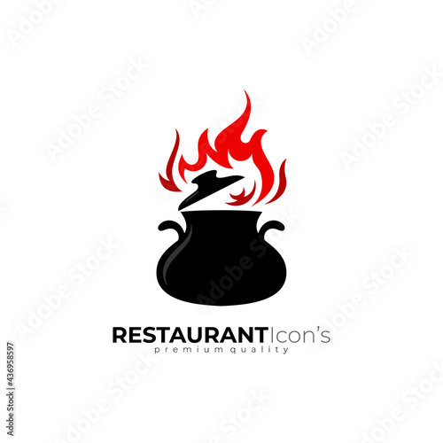 Restaurant logo and fire design combination, simple style