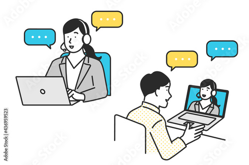 リモートワークで働くビジネスパーソンのイラスト素材