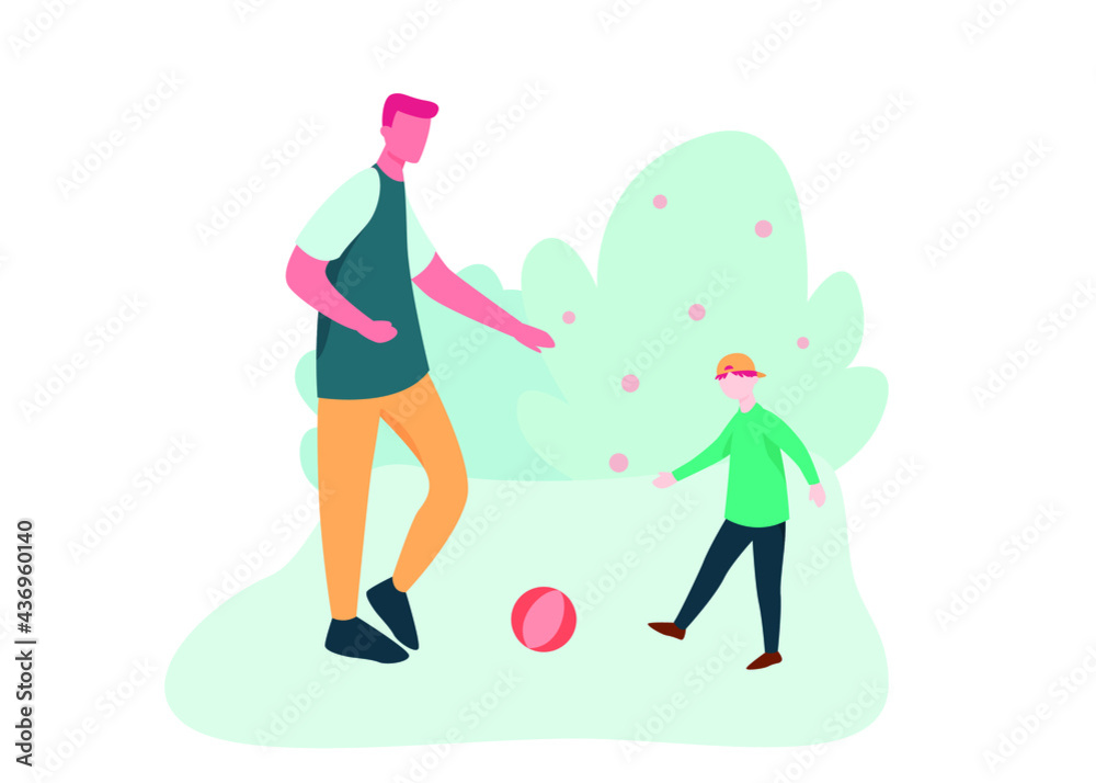 Father and Son Playing ball game - Illustration Father and Son Playing ball game - Illustration
