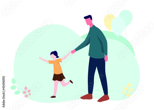 Father and daughter walking outdoor - Illustration