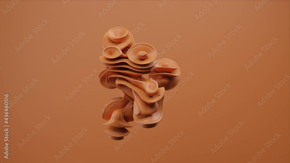 Ultra HD 4K video animation of unique shape 3d render brown color abstract object moving and changing shape seamless loop motion graphics.