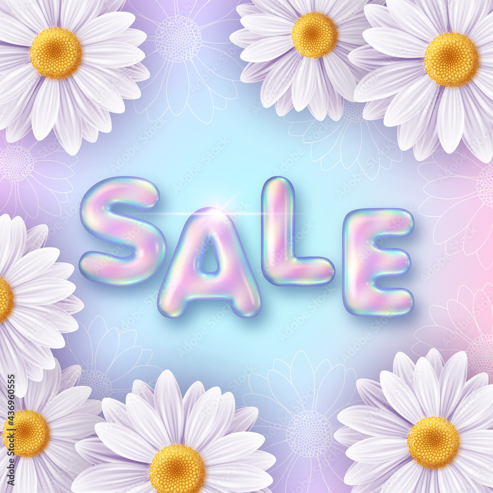Summer background with daisy flowers. Sale banner template