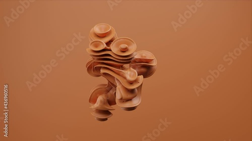 Ultra HD 4K video animation of unique shape 3d render brown color abstract object moving and changing shape seamless loop motion graphics.