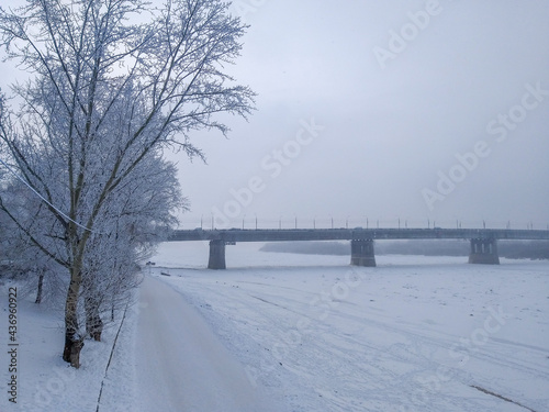 View of the winter bank of the Irtysh River in the Omsk region © alekskai