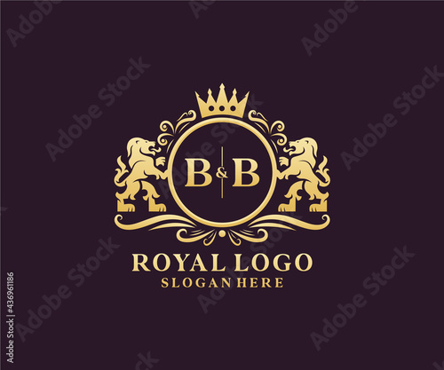 Initial BB Letter Lion Royal Luxury Logo template in vector art for Restaurant, Royalty, Boutique, Cafe, Hotel, Heraldic, Jewelry, Fashion and other vector illustration.
