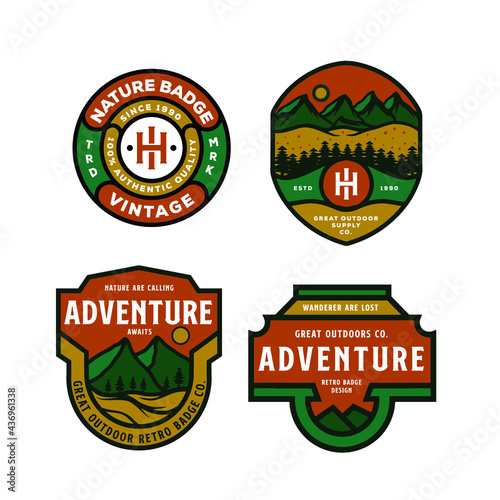Nature adventure Badge design set