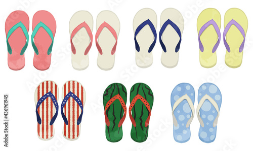 Summer beach sandals illustration set