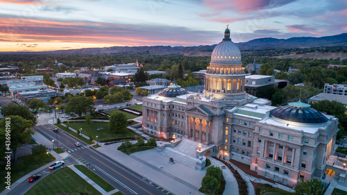 Shot angled from above of the boise capital building
