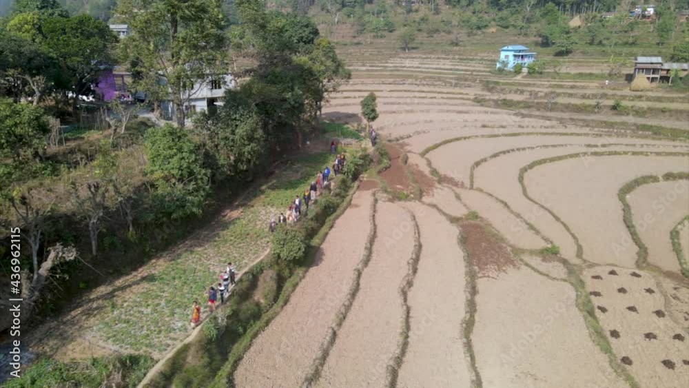People walking on the village, Beautiful rural village aerial video People walking on the village, Beautiful rural village aerial video
