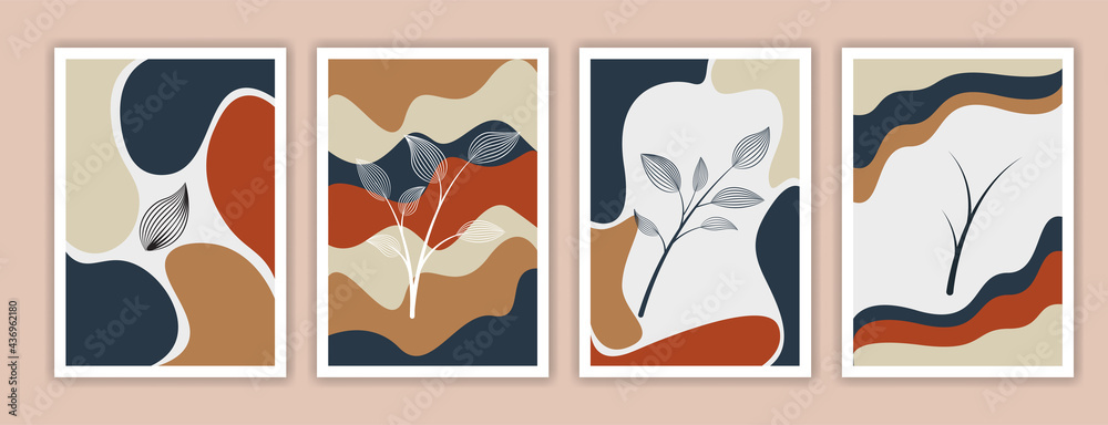 poster templates with organic abstract in floral colors. Contemporary wedding invitations, greeting cards pastel color, packaging and branding design. vector illustration