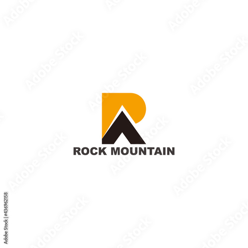 letter r triangle rock mountain sun design logo vector