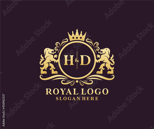 Initial HD Letter Lion Royal Luxury Logo template in vector art for Restaurant, Royalty, Boutique, Cafe, Hotel, Heraldic, Jewelry, Fashion and other vector illustration.