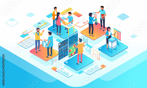 Business management process isometric illustration