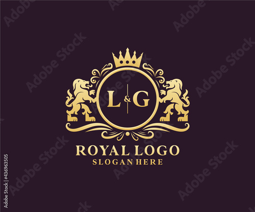 Initial LGL Letter Lion Royal Luxury Logo template in vector art for Restaurant, Royalty, Boutique, Cafe, Hotel, Heraldic, Jewelry, Fashion and other vector illustration. photo