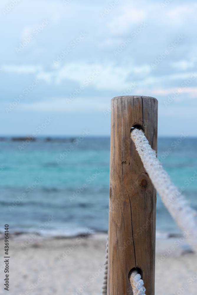 Paseo Maritimo de Es Pujols in Formentera in the Balearic Islands in Spain in the summer of 2021. Paseo Maritimo de Es Pujols in Formentera in the Balearic Islands in Spain in the summer of 2021.