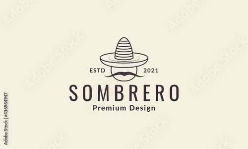 cartoon sombrero hat with mustache  logo symbol vector icon illustration graphic design