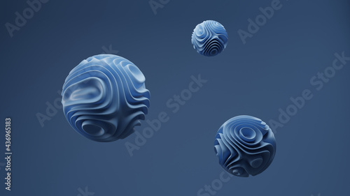 3D illustration graphic of sphere shape blue color abstract object texture or pattern changing shape seamless loop motion graphics.