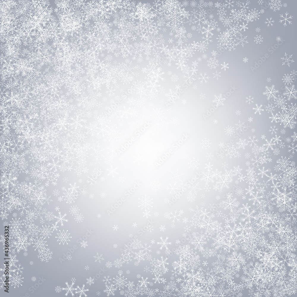 Silver Snowflake Vector Gray Background. Abstract