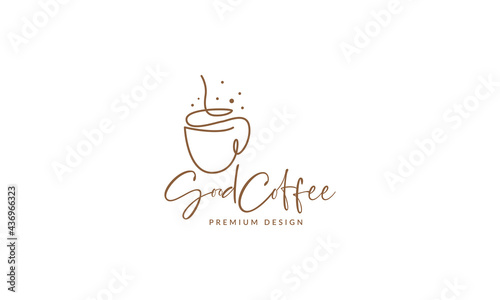 continuous lines coffee cup logo symbol vector icon illustration graphic design