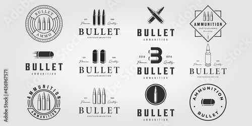 Fototapet Set Bullet Logo Vintage Vector, Illustration Design of Letter B Bullet Ammunitio