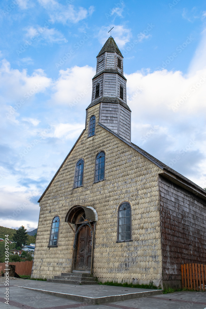 The famous wooden church in Cochamo, Chile. The famous wooden church in Cochamo, Chile.