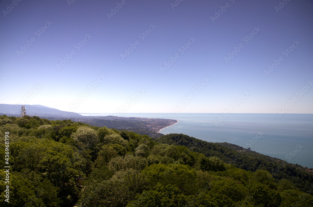landscape panoramic view of the Black Sea coast in Sochi Russia