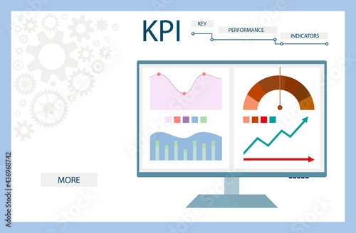 KPI (Key Performance Indicator) panel. Graphs and charts, business intelligence, performance evaluation and dynamics on the dashboard. Web presentation with statistics indicators. Vector illustration