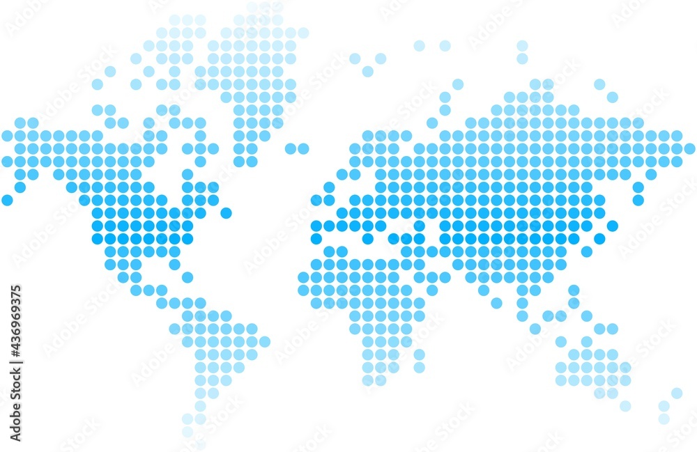 Blue circle world map on white background.