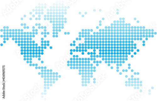Blue circle world map on white background.