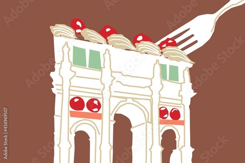 凱旋門の形のケーキのイラスト