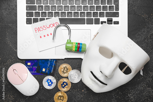Laptop, lock, mask, credit ...